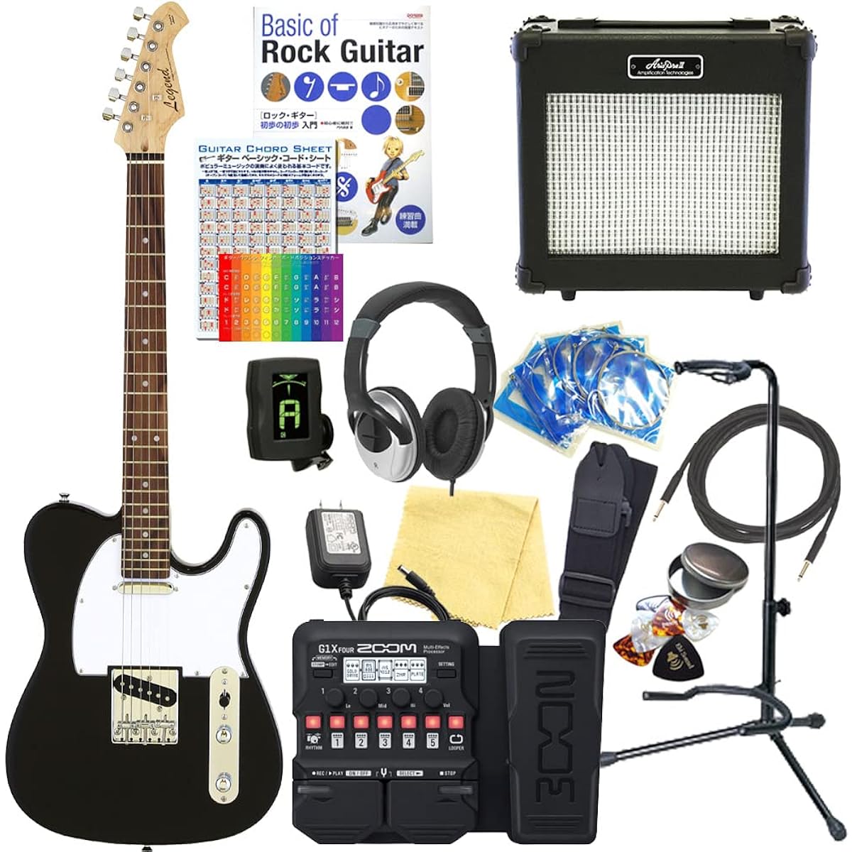 Electric Guitar Beginner Set Telecaster Type 18-piece Set Legend LTE-Z BK/R [ZOOM G1XFour Multi-Effector Included]