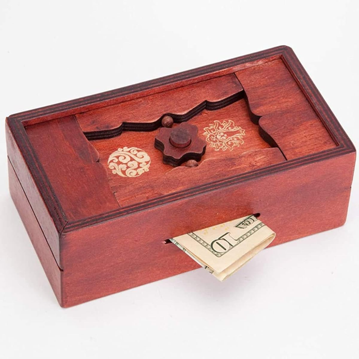 Bits and Pieces - Greek Secret Puzzle Box Brainteaser - Wooden Secret Compartment Brain Game for Adults - Stash Your Cash Away