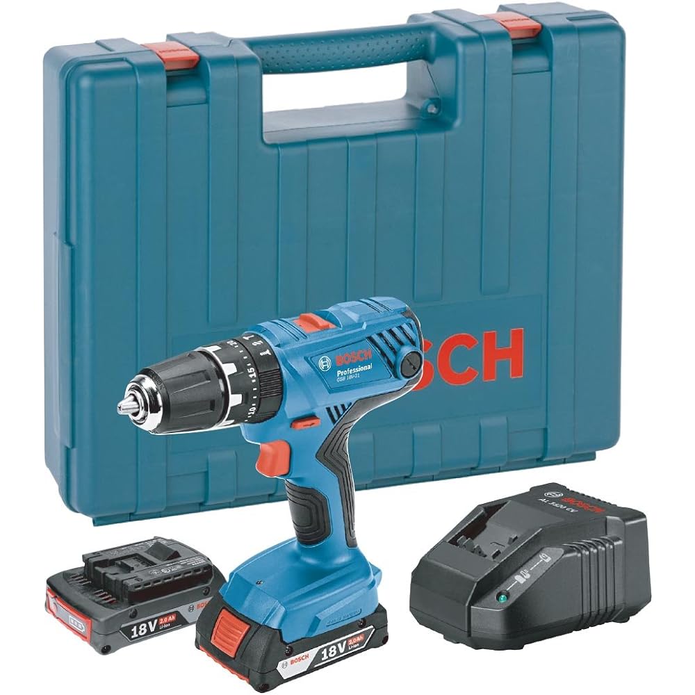Bosch Professional 18V Cordless Vibrating Driver Drill (2.0Ah Batteries, Charger, Carrying Case Included) GSB18V-21