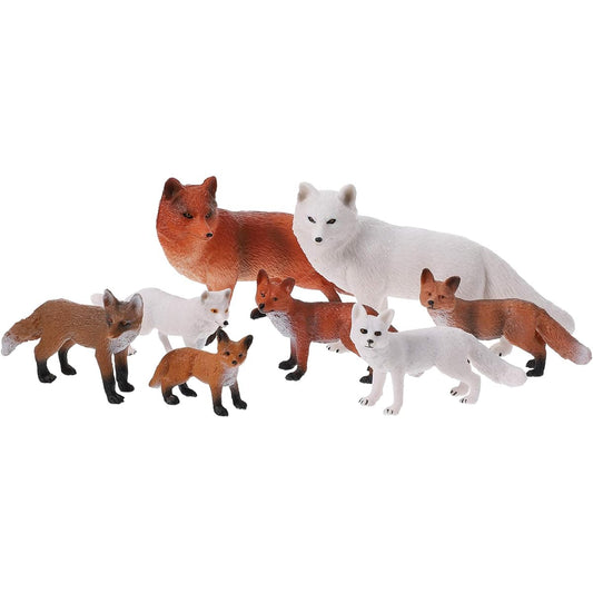 Kisangel Forest Animals Figures Woodland Creatures Figurines Fox Miniature Toy Animal Cake Topper Arctic Fox Red Fox Figurine Wild Animal Model Educational Toy 8 Pieces