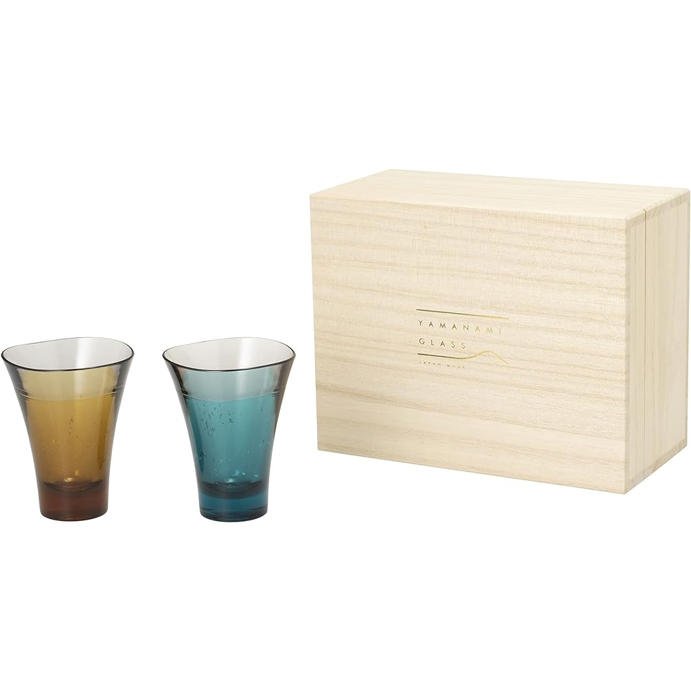 YAMANAMI Glass, paulownia box, choco 2-color set, Sake glass, cup, domestic gold leaf/silver leaf, 60ml, gift, dishwasher safe, heat resistant, 100 degrees, warranty included, camping, outdoor, for children, made in Japan (yellow/sky blue)