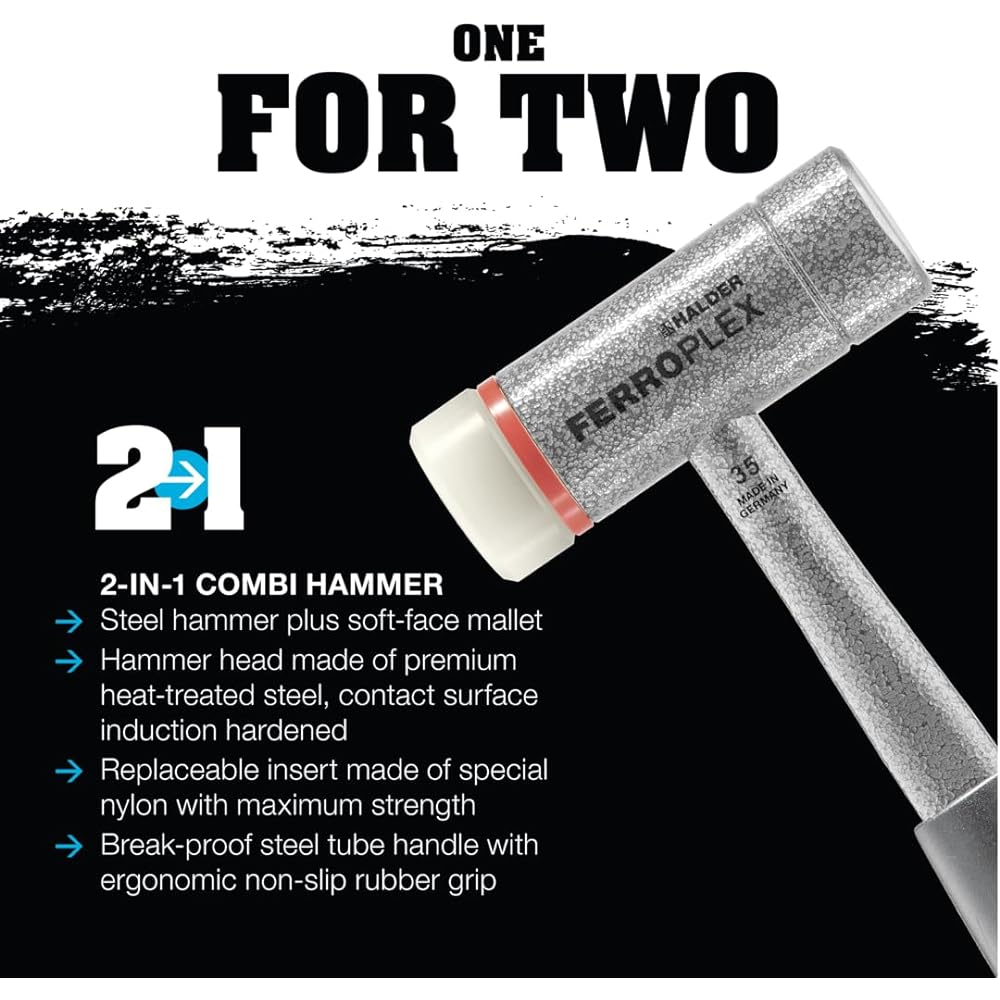 Halder Ferroplex Combi Hammer Hardened Steel Nylon (White) Diameter 30 Made in Germany