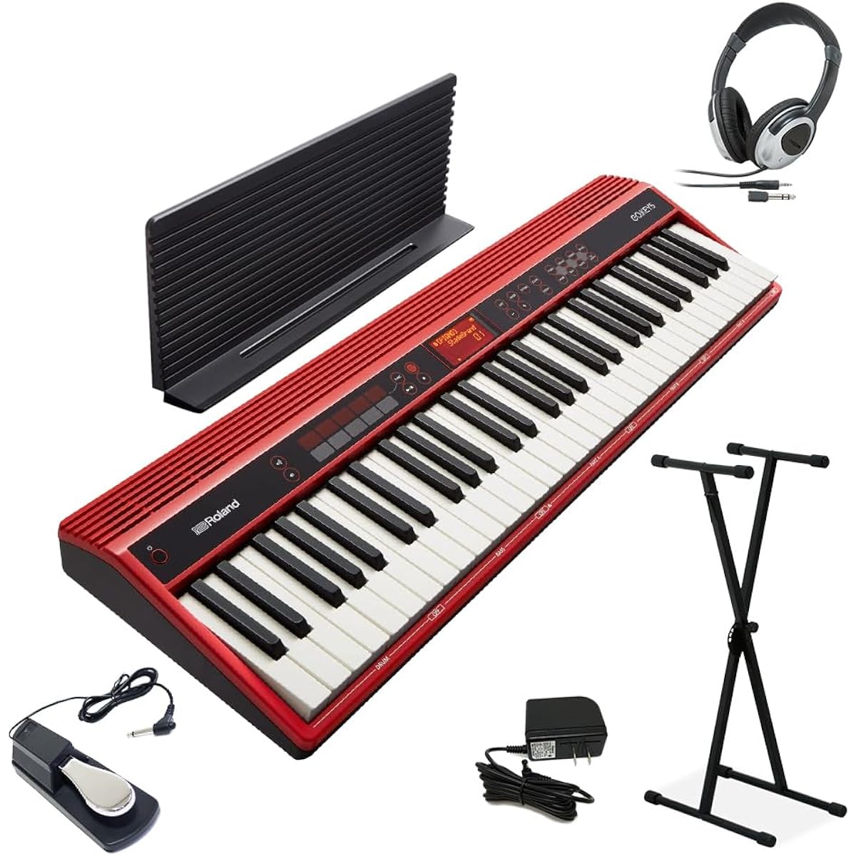 Roland GO-61K Original Music Stand, Damper Pedal, Headphones, X-Stand Set Portable Keyboard 61 Keys Roland