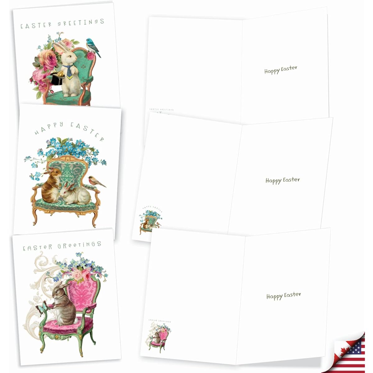 The Best Card Company Victorian Flowers and Bunnies - 20 Assorted Boxed Easter Note Cards with Envelopes (4 x 5.12 inches) - Bunnies for Spring Holidays AM3513EAG-B2x10