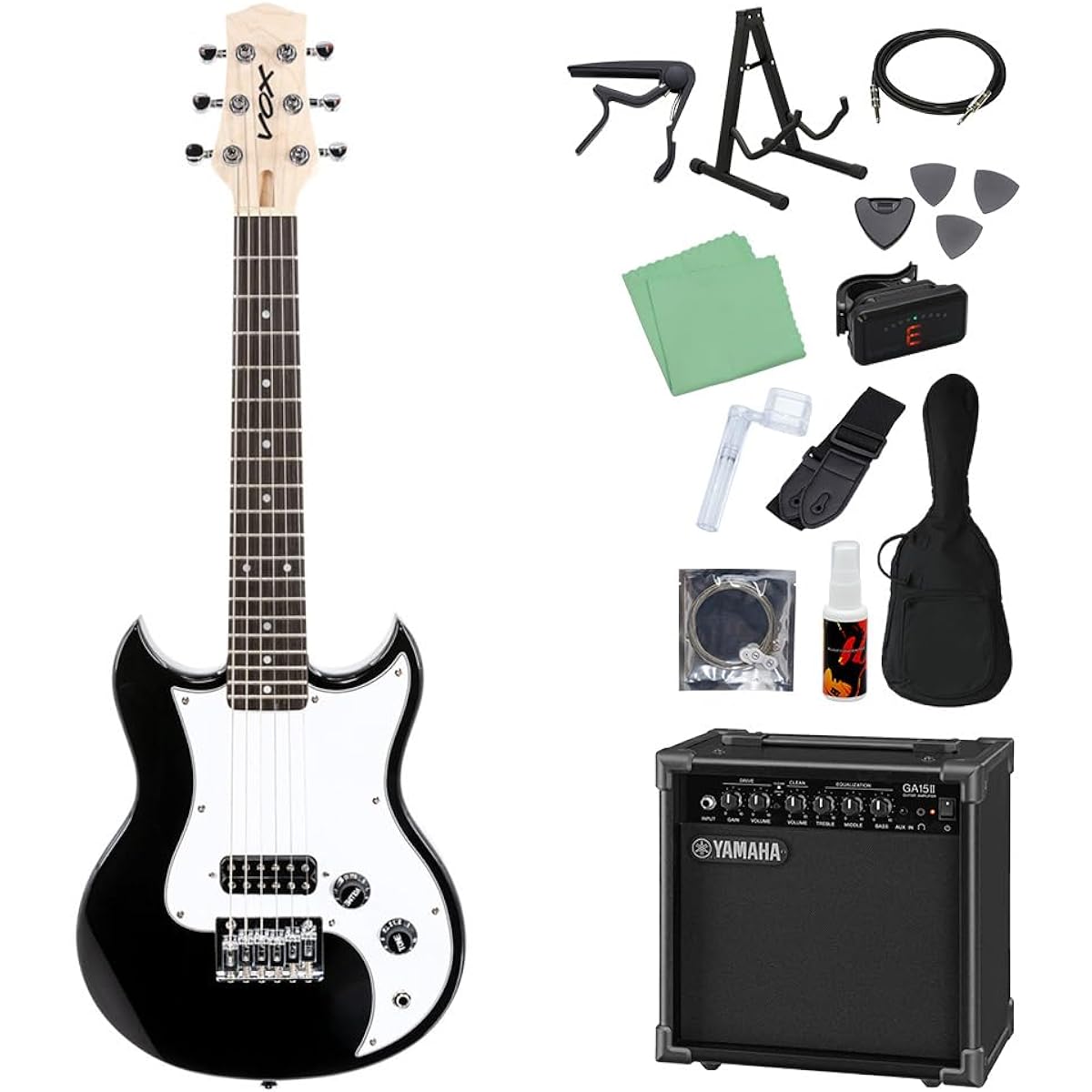 VOX SDC-1 MINI BK (Black) Mini Electric Guitar Beginner 14-piece Set [Includes GA15II] Mini Guitar Travel Guitar Short Scale Black Box