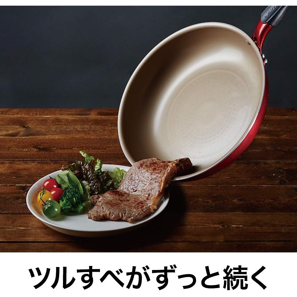 Evercook Frying Pan Set, 4 Piece Set, IH Compatible, evercookα, Wine Red, 2 Year Warranty, Doshisha