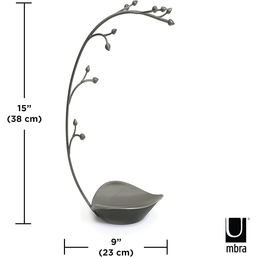 umbra ORCHID Jewelry Tree Accessory Storage Gunmetal Jewelry Storage Stand Accessory Case