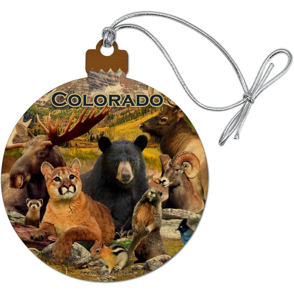 Colorado Mountains Lake Wildlife Animals Beer Moose Elk Cougar Wood Christmas Tree Holiday Ornaments