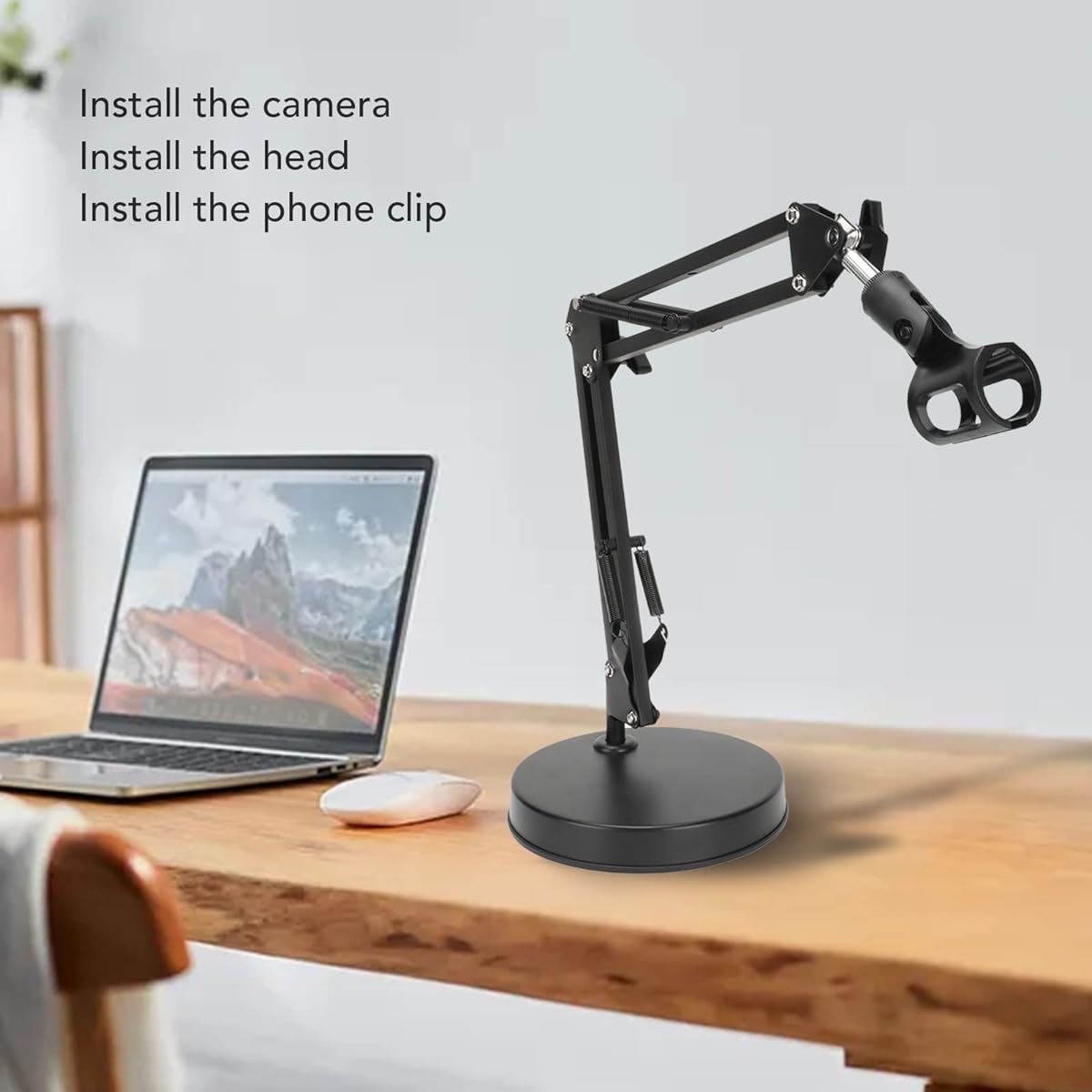 Diyeeni Desktop Microphone Stand Adjustable Microphone Tripod Stand with Boom Arm Shock Mount Microphone Arm Stand 1/4 Screw Hole Live Streaming Game Recording