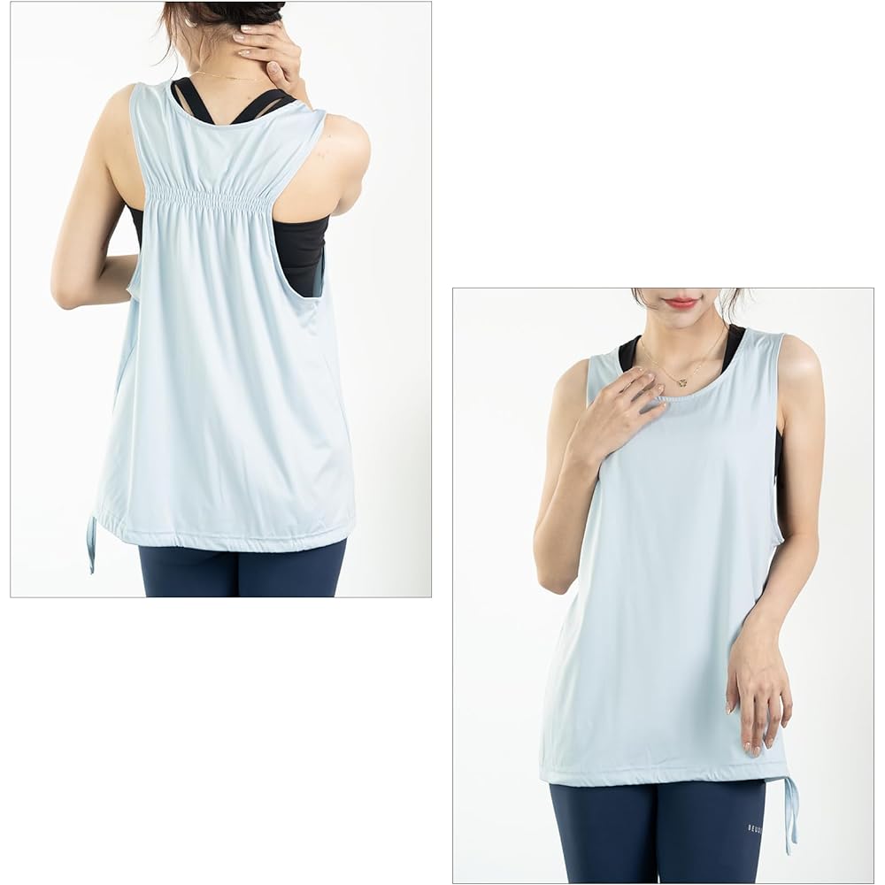 [iito.seasons] Yoga Wear, Women's, Beautiful Back Tank Top, Loose Top, Body Covering, Cooling Shirt, Long Length, Sports Room Wear, Fitness, Training, Sweat Absorbent, Quick Drying, UV Protection, UV Protection, Thin, Summer, Stylish, Cute