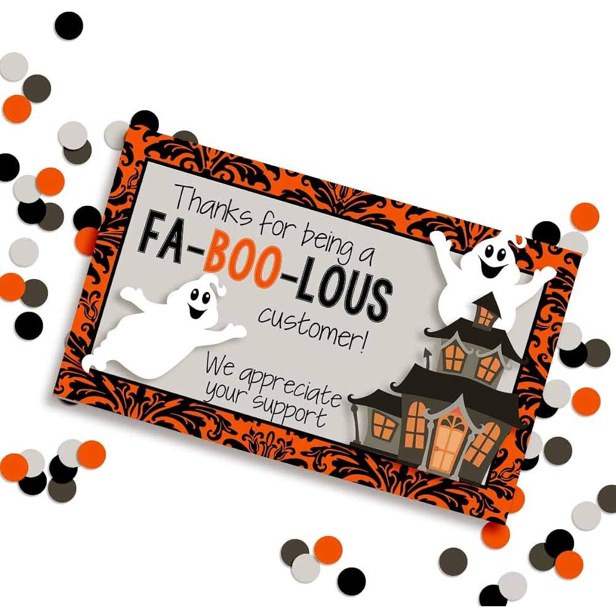 AmandaCreation Funny Customers Halloween Ghost Themed Thank You Small Business Package Inserts 2" x 3.5" Single Sided Insert Cards, 100 Count