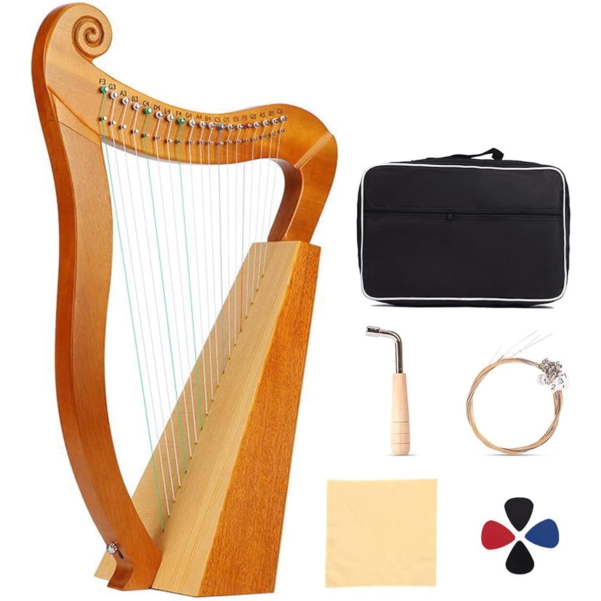 WowZza Lyra Harp 19 Strings Solid Wood Professional Harp Lyra Portable Musical Instrument Harp for Adults Professional Beginners with Tuning Wrench Gig Bag