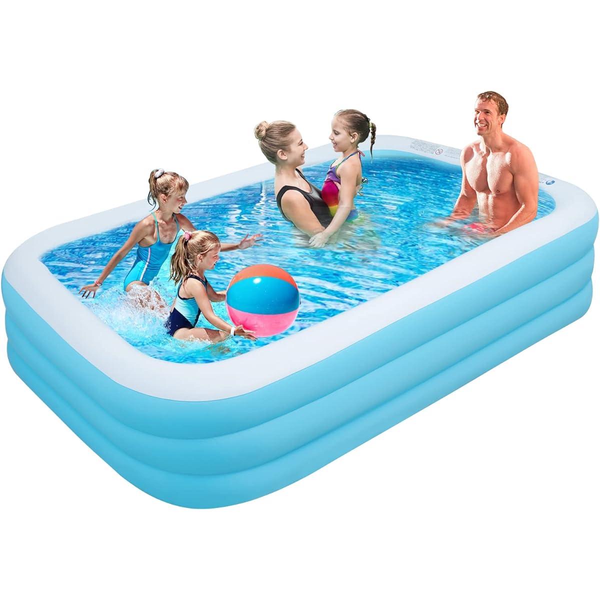 Smilemoon Pool with Electric Pump, Large/Medium Vinyl Pool, Indoor Pool, Leak-Proof, Foldable, Garden/Outdoor/Home/Kids Pool, Water Play/Lawn Play, 300 x 195 x 56 cm, PVC Material, Safe and Non-Toxic (XL)