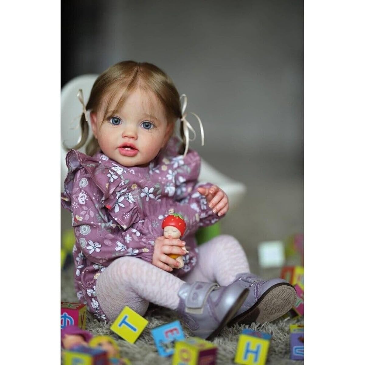 Meeler Reborn Doll 60cm Realistic Baby Doll Toy Playful Little Girl with Blue Eyes Newborn Reborn Silicone Vinyl and Cotton Body Handmade Realistic Looking Toddler Doll Birthday Christmas New Year Gift