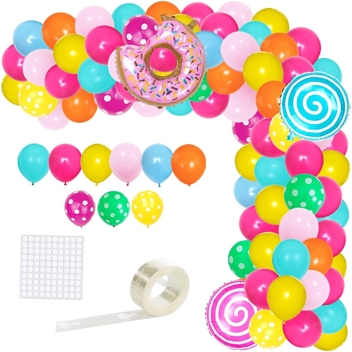 Candy Balloon Garland Arch Kit - Rose Red Teal Blue Yellow Balloons Candy Lollipop Balloons Girls Rainbow Candyland Ice Cream 1st Birthday Baby Shower Wedding Grad Party Decorations.