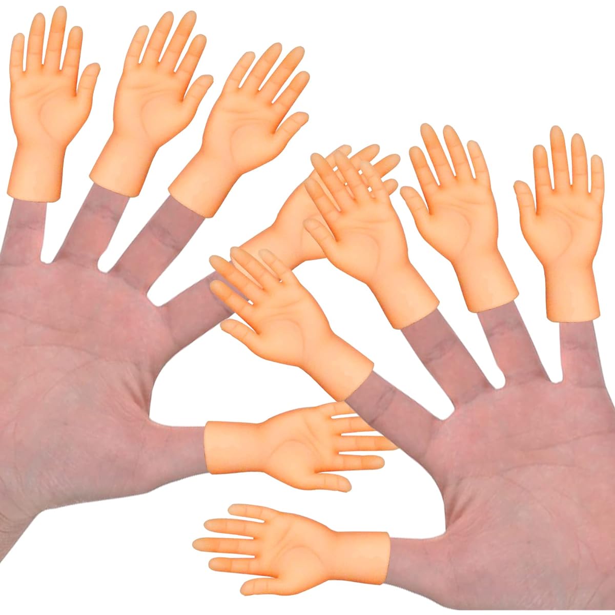 Newmemo Small Finger Hands 10 Pack Flat Hand Style Mini Hand Finger Puppet Realistic Rubber Hand Small Figure Toy Funny Finger Puppet Show Gags Performance Party Favors