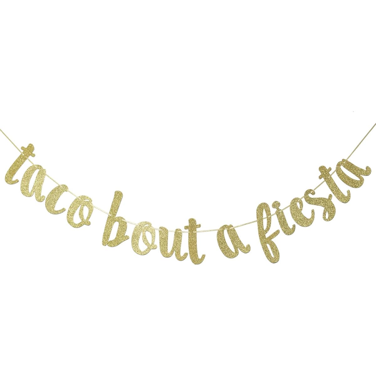 Taco Bout Fiesta Banner Bunting Sign Cinco de Mayo Mexican Fiesta Theme Birthday Bachelorette Wedding Party Decorations Props Backdrop (Gold Glitter)