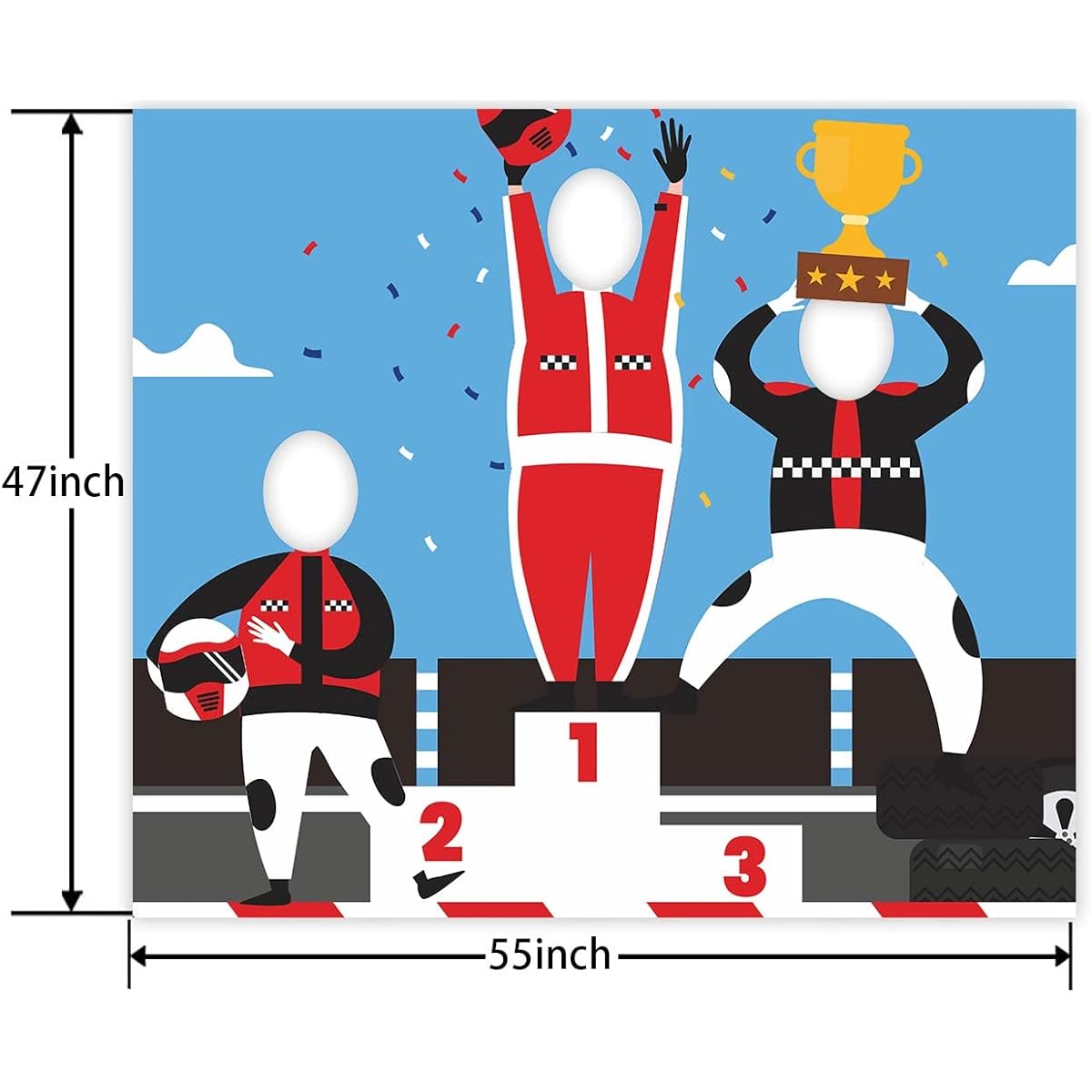 F1 Race Car Trophy Podium Banner Backdrop Background Pretend Play Party Games Racing Car Sports Checkered Flag Theme Decor for Boys Teen Birthday Party Baby Shower Favors Supplies Decorations