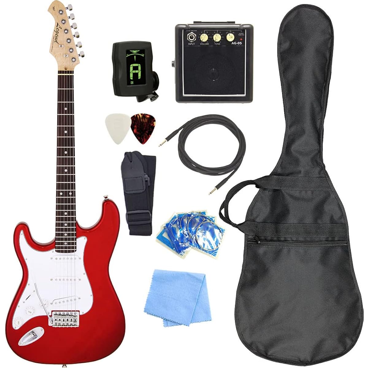 Electric guitar for left-handed beginners, Stratocaster type, with mini amp, 9-piece set, Legend LST-Z LH CA [98765]