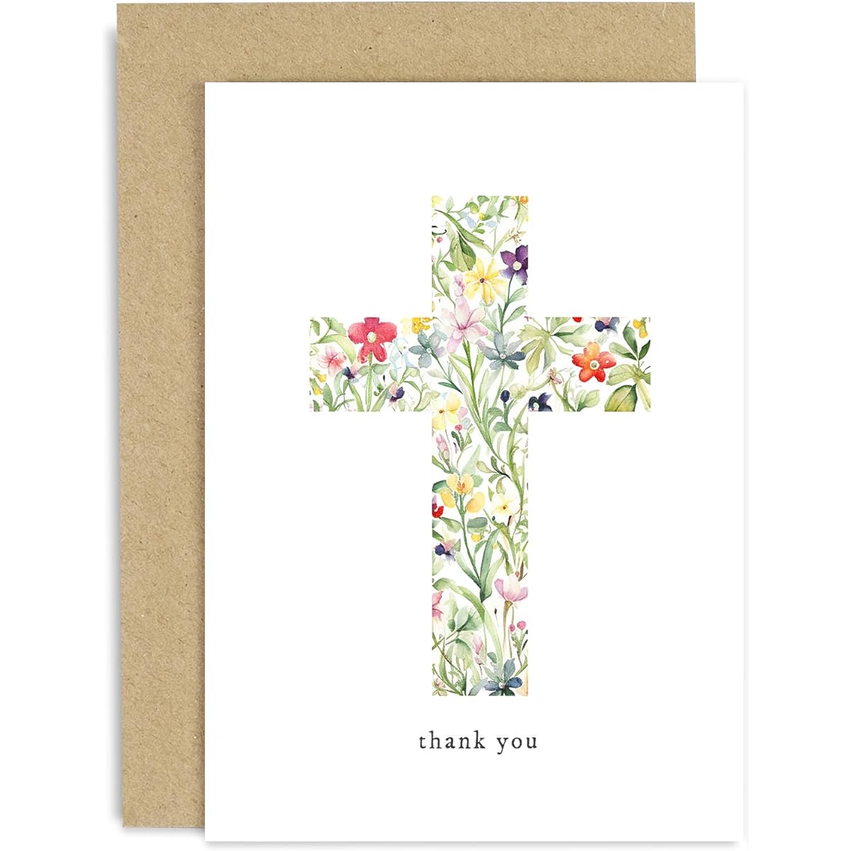 Religious Thank You Cards Watercolor Flowers Cross Christian Thank You Cards Baptism Card Christening Card Thank You for Baptism Baptism Gifts Blank Inside