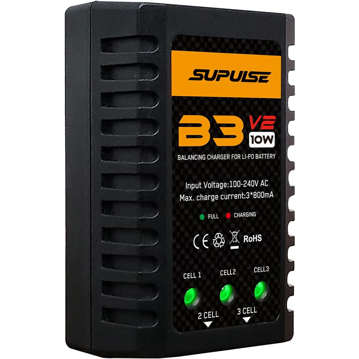 SUPULSE Lipo Battery Charger 2S-3S RC Balance Charger AC 7.4-11.1V 10W Upgraded B3AC Pro Compact Charger Lipo Charger (B3V2)