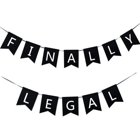21 Finally Legal 21st Birthday Decorations Black and Silver Finally Legal Party Banner 21st Birthday Party Sign