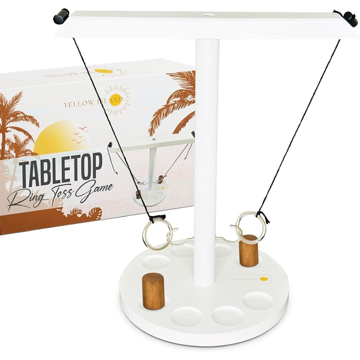 Wooden Ring Toss Game for Adults Kids Fun Battle Hook 2 Players Large Handmade Wooden Interactive Game Classic White Table Top Tiki Game Hook and Ring String Crush Toss