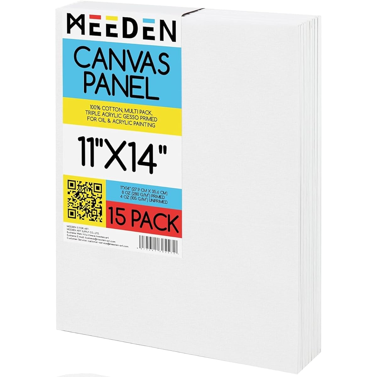 MEEDEN Canvas Boards for Painting, 15 Pack 11x14 Inch Blank White Canvas Panels, 100% Cotton 8oz Pre-Gesso Primed Canvas Art Supplies 11x14 Inch for Oil, Acrylic, Pouring, Airbrush, Gouache