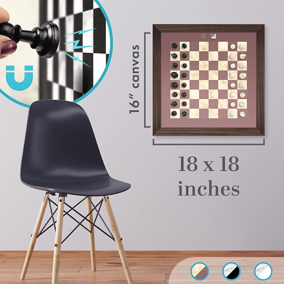 Home Magnetics Magnetic Wall Chess Set - Wall Mounted Chess Board Game - Framed Wooden Chess Set with Magnetic Chess Pieces (Classic Espresso)