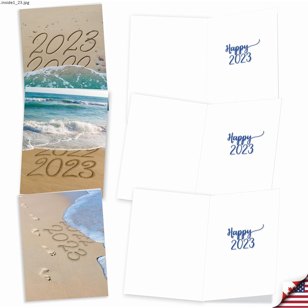 The Best Card Company 20 Assorted New Year Note Card Box Set 4 x 5.12 Inches with Envelopes (10 Designs, 2 of Each) Sands of Time 2023 AM6133NYG-B2x10-22