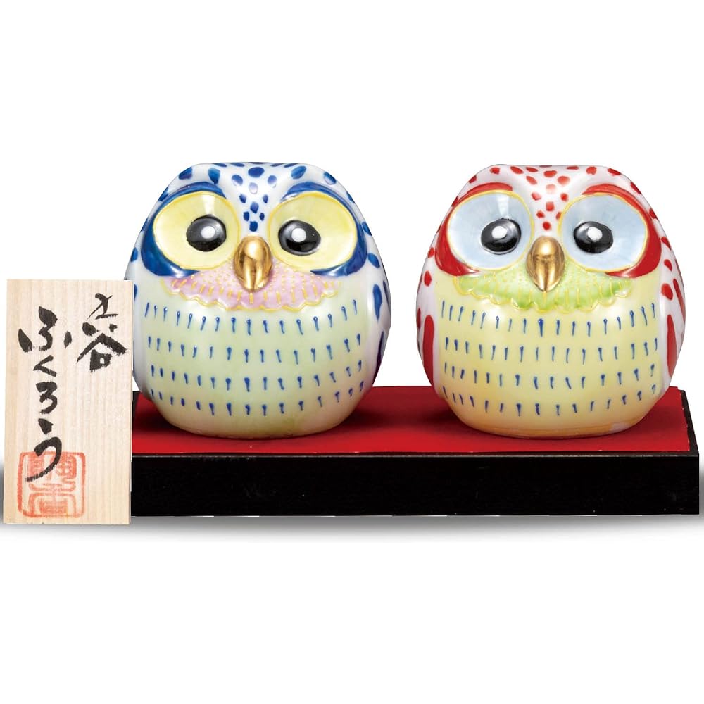 Owl figurine pottery Kutani ware pair owl sheng feng shui good luck lucky charm interior