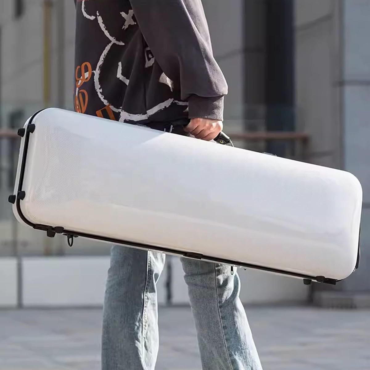 Violin Case, Violin Hard Case with Hygrometer, Violin Case Backpack 4/4 Full Size, Portable Lightweight Violin Backpack, Carry-On, Violin Bag with Adjustable Shoulder Strap, Rectangular Shape Violin Storage Case, White