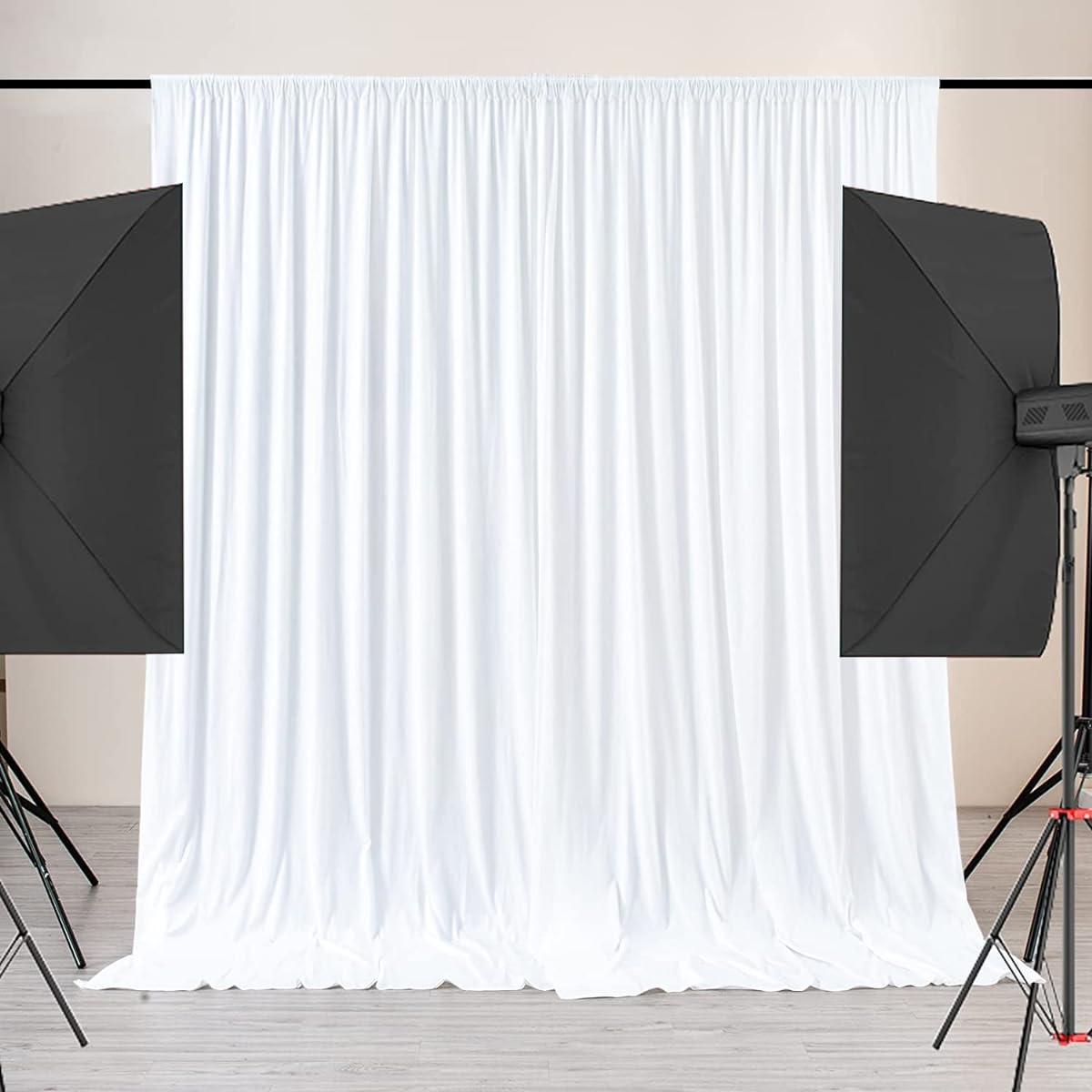 Nobed HHT 10ft x 9ft Wrinkle Free White Backdrop Curtains for Wedding, 2 Panels 5ft x 9ft Polyester White Drape Backdrop Curtains for Party Birthday Baby Shower Photography Home Decoration