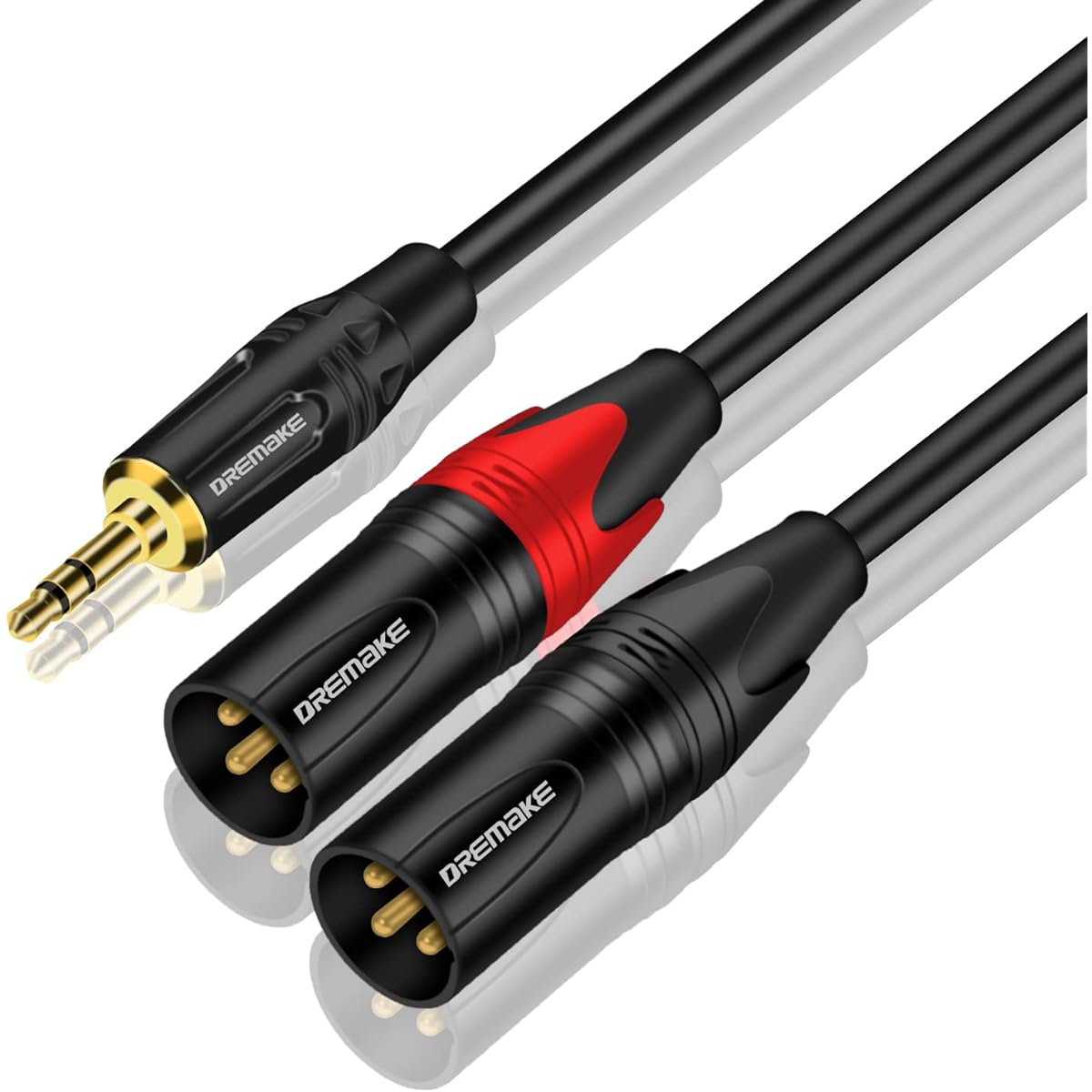 DREMAKE TRS 3.5mm 1/8" Male to Dual XLR 3 Pin Male Audio Breakout Cable 3ft 3.5mm 1/8" to Dual XLR Male Adapter Interconnect Y Splitter Cable Jack 3.5mm TRS Stereo to Double XLR Male Patch Cord