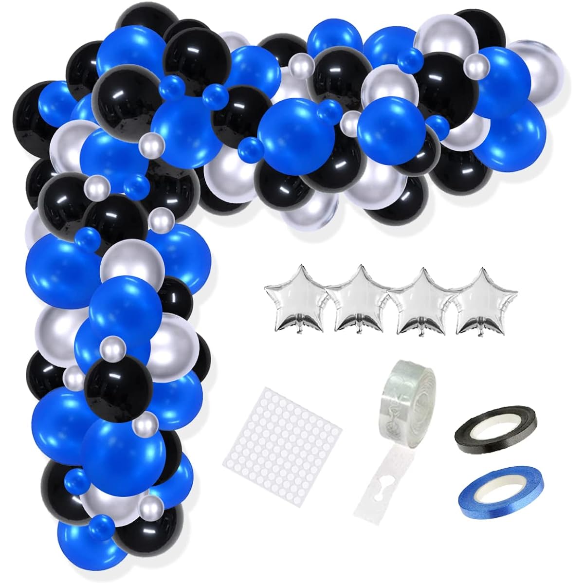 Blue Black Silver Balloon Garland Arch Kit - 118pcs Black Blue Metallic Silver Balloons Video Game Party Supplies for Boys Men 30th 40th 50th Gamer Birthday Retirement Graduation Party Decorations