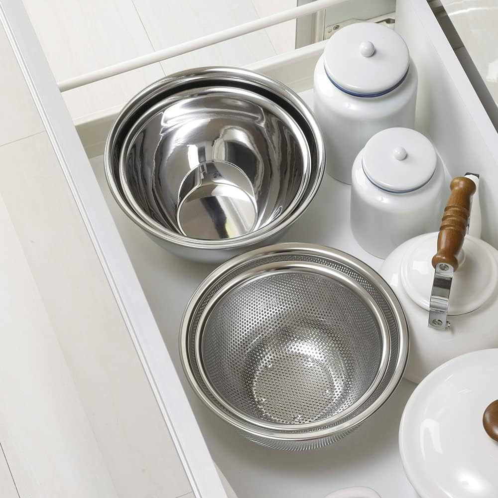 Shimomura Planning [Koshi Takumi] Deep and easy-to-use bowl & colander 21cm [Made in Japan] Clogging-resistant colander Easy to mix Vegetable drainer Preparation Stainless steel Tsubame-Sanjo 43204