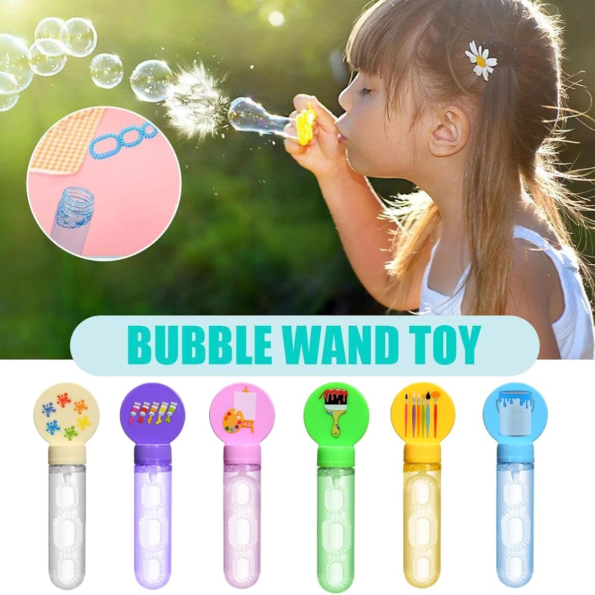 24 Pieces Art Painting Bubble Wands, Art Birthday Party Favors, Art Bubble Blowing Toys for Kids, Cute Bubble Makers for Children Adults, Birthday, Back to School, Bath Time, Summer, Indoor, Outdoor