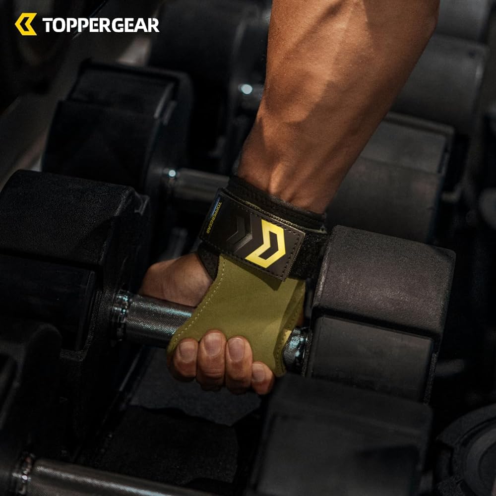 TOPPERGEAR Power Grip Weight Lifting Grip Genuine Leather