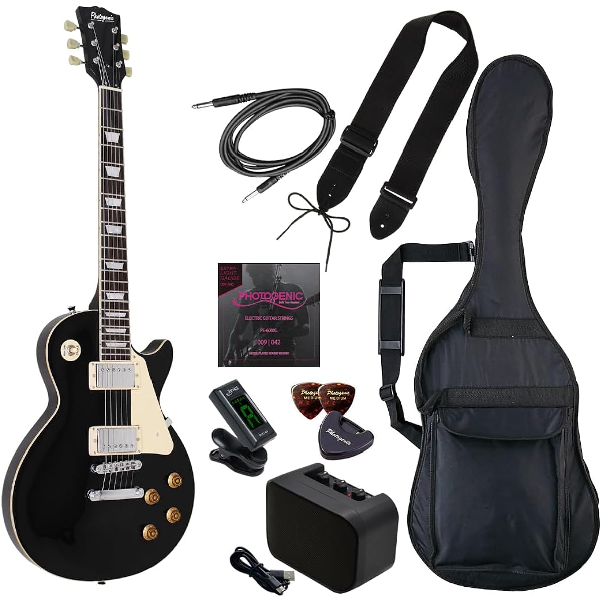 PhotoGenic Electric Guitar Beginner Entry Set LP Type LP-260/BK Black [Soft case/shield/amplifier/tuner/strap/pick/pick case/strings/winder/instructional DVD/adjustment wrench included]
