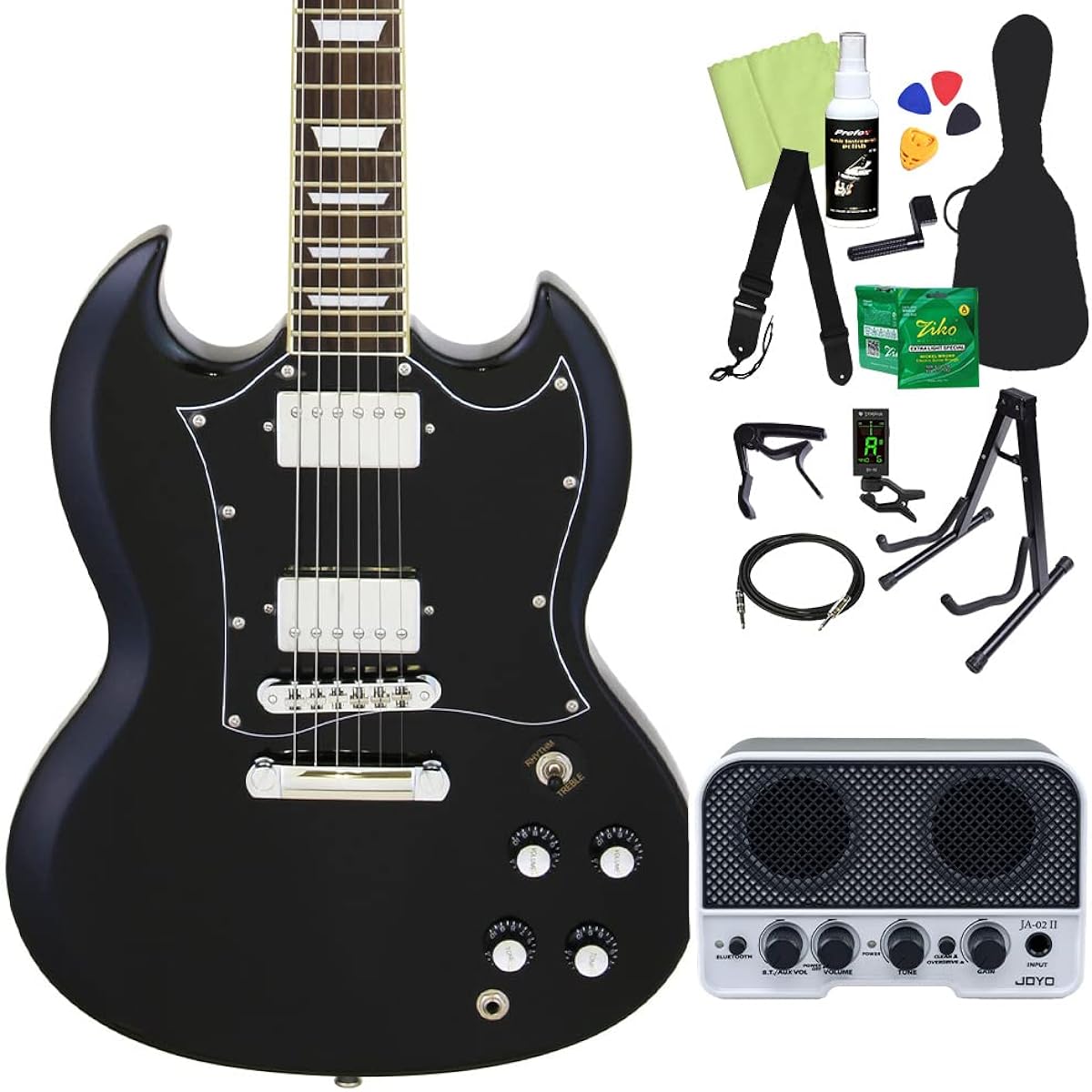 Blitz by AriaProII BSG-STD BK Electric guitar beginner 14-piece set [with Bluetooth mini amp] SG type Black Blitz