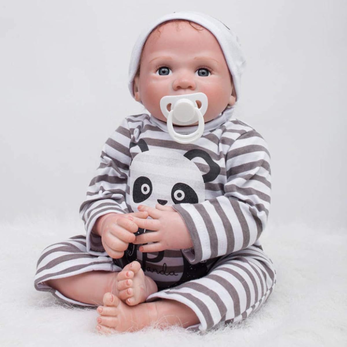 50cm Reborn Baby Doll Real Look Soft Silicone Vinyl Toddler Baby Doll Lifelike Real Looking Newborn Baby Doll with Panda Clothes