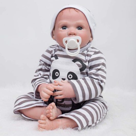 50cm Reborn Baby Doll Real Look Soft Silicone Vinyl Toddler Baby Doll Lifelike Real Looking Newborn Baby Doll with Panda Clothes