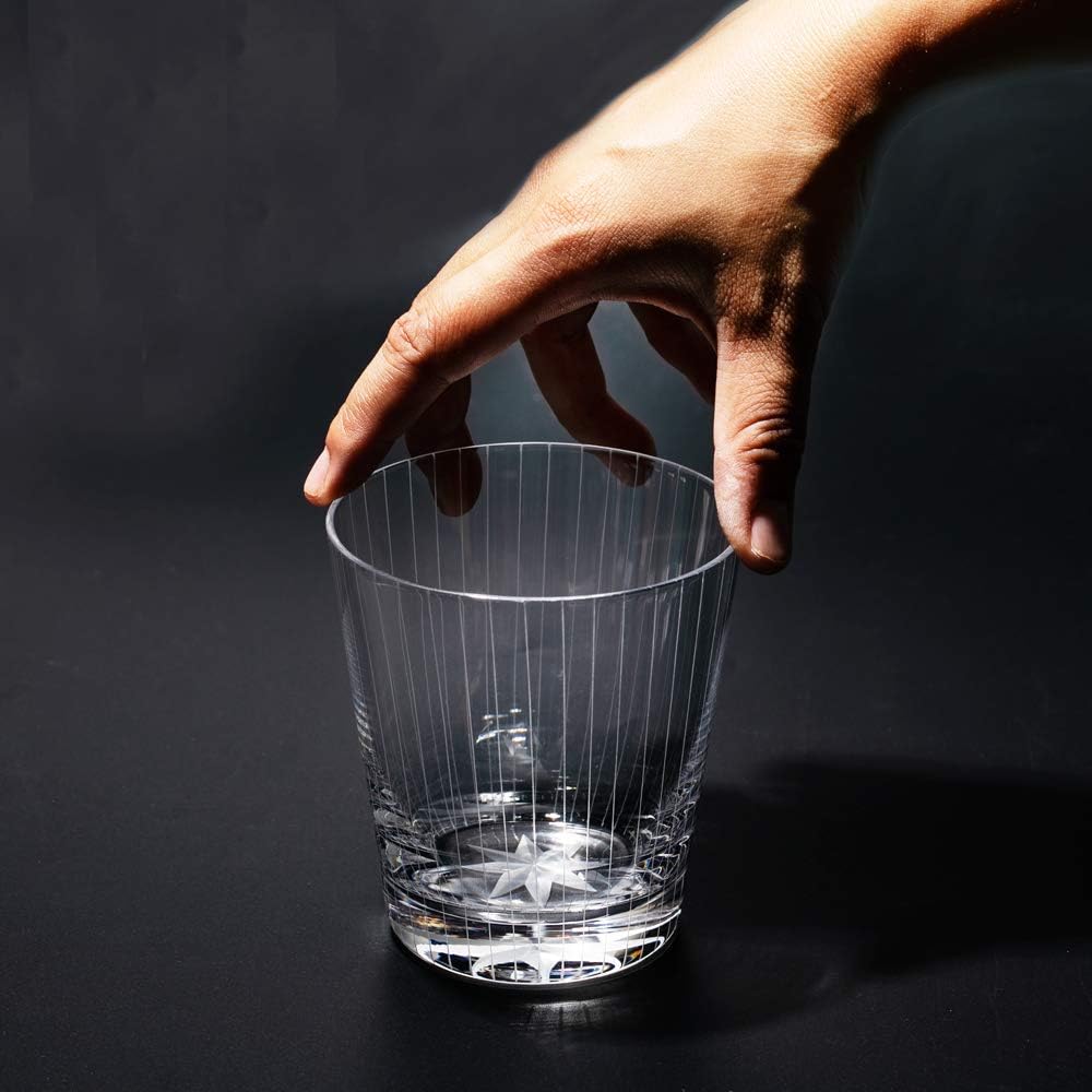 [Taimuro Kobo Official] Edo Kiriko Standing Striped Crest Old Glass (Transparent) TB0036-40 Presentation Box Made in Japan