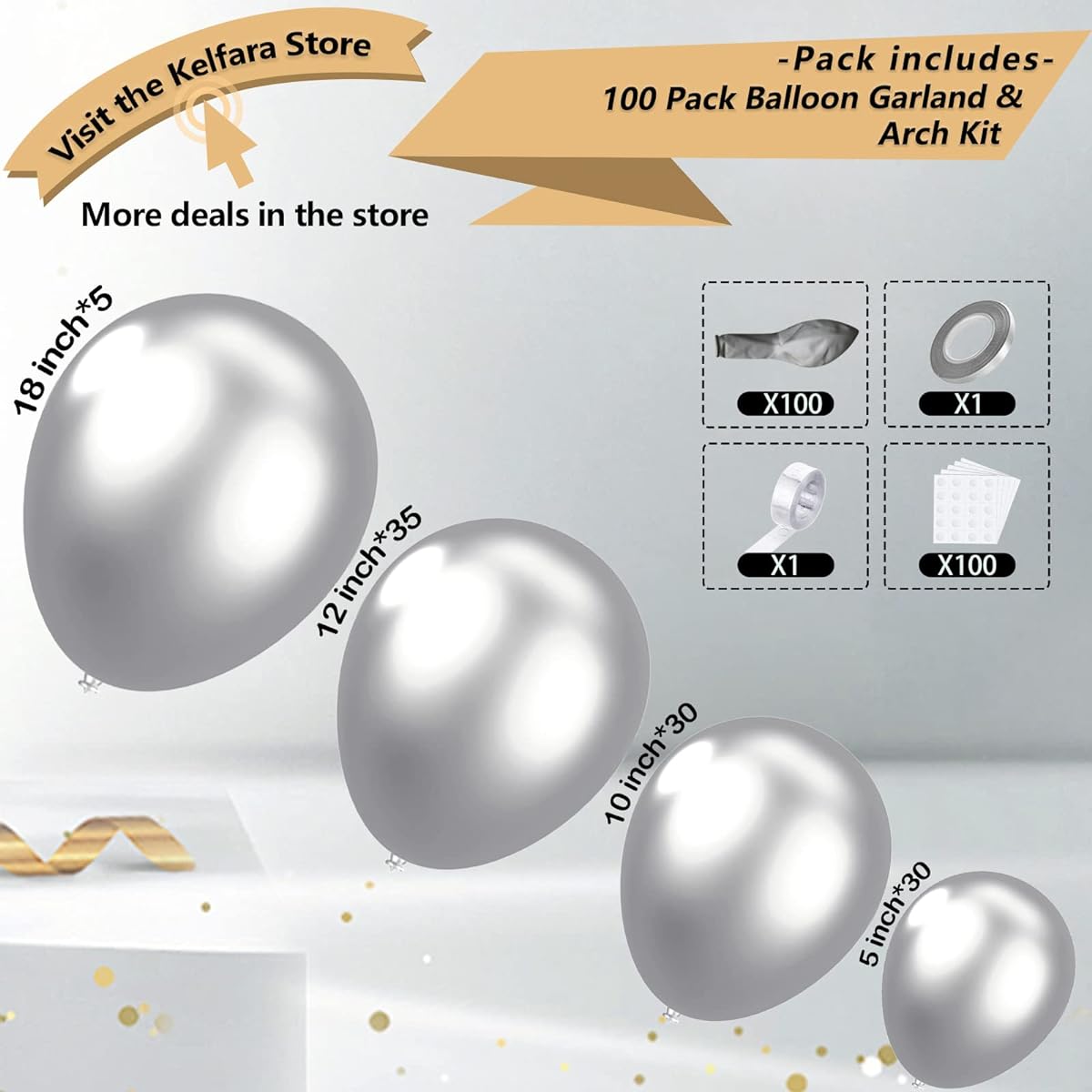 Silver Balloon Garland Kit 100