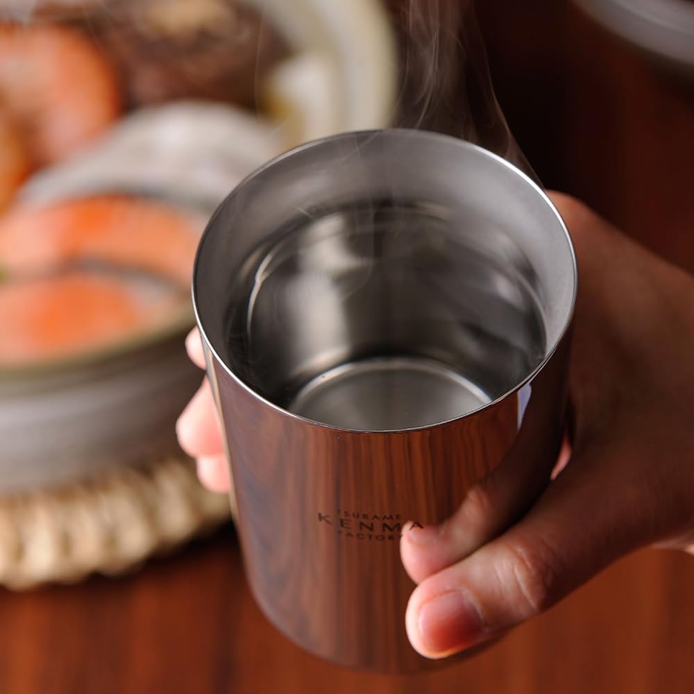 Wahei Phrases Tumbler Alcohol Coffee Tsubamejiro Factory 260ml Set of 2 Wooden Box Stainless Steel Double Walled Heat/Cold Made in Japan TM-9859