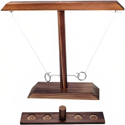 Wooden Ring Toss Game Battle Hook and Ring Game Set Easy to Assemble Fast-Paced Interactive Ring and Hook Game Ring Toss 15.7" X 13" Large Size Crash Toss Bar Shot Game for Home Bar Party
