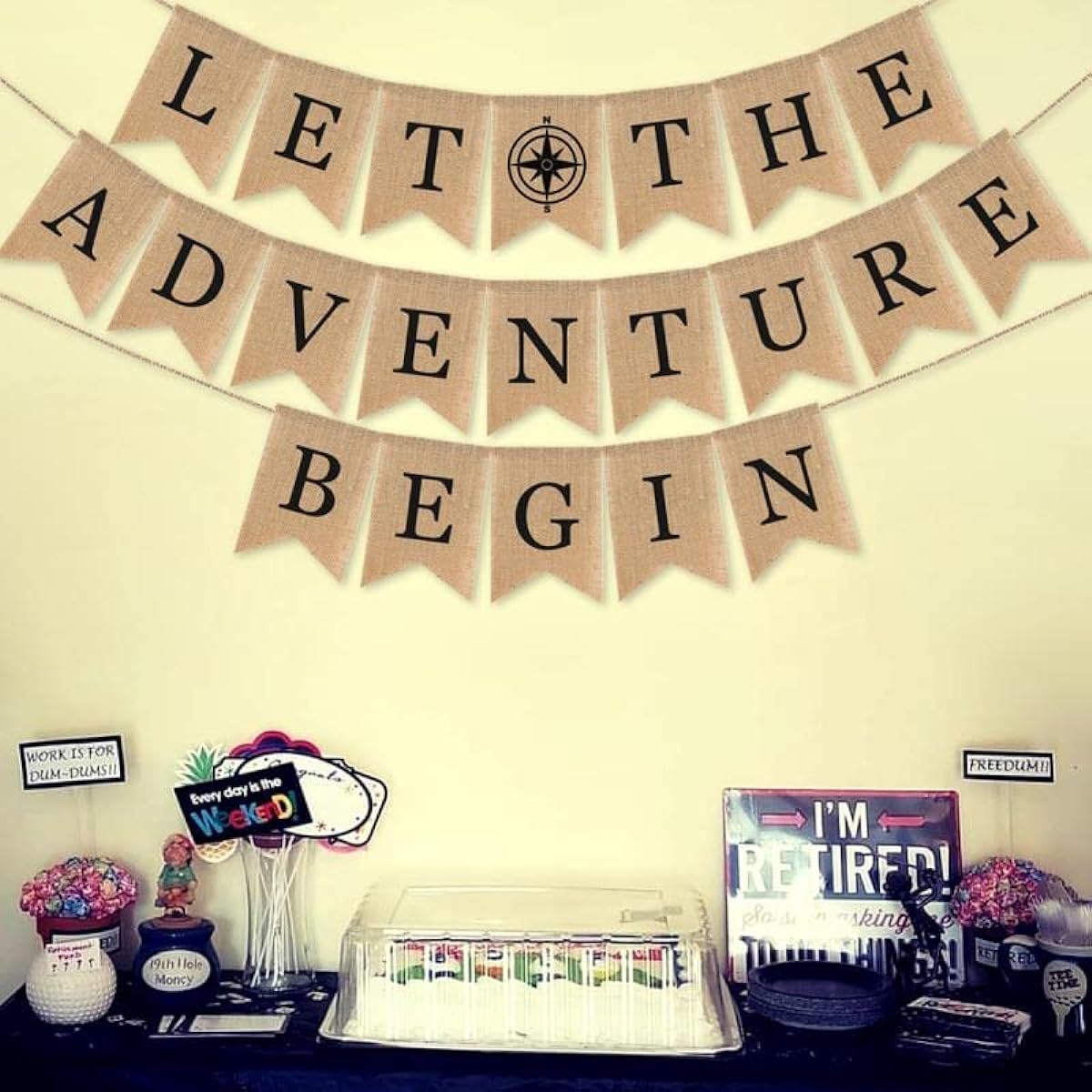 SWYOUN Burlap "Start Your Adventure" Banner, Adventure Awaits, Travel Theme Party Supplies, Baby Shower, Graduation, Retirement Party, Mantle, Fireplace Decorations