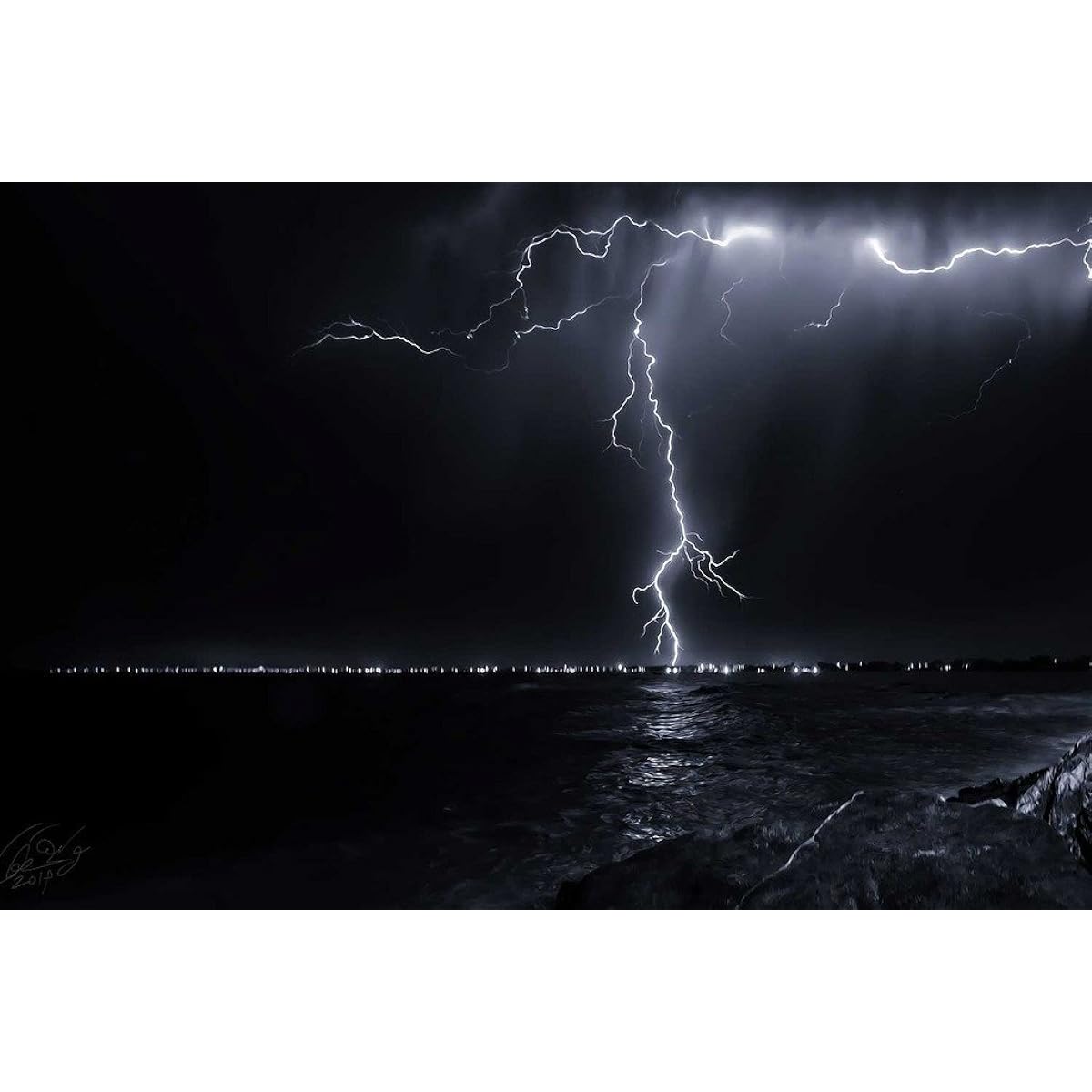 Pigbangbang, Stained Art Jigsaw Puzzle for Kids Adults Literate Jigsaw Puzzle 1000 Piece 29.5 x 19.6 Inch Basswood Mural Home Decoration-Sky Lightning Sea Ocean Storm Rain