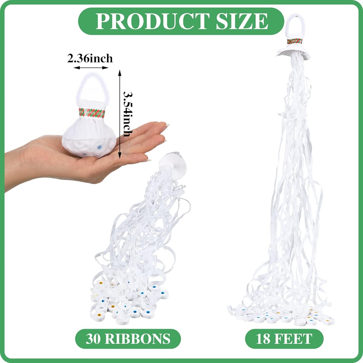 Wettarn Throw Streamers Confetti Romantic White Hand Throw Streamers Mess Free Streamers Crackers for Wedding Birthday Party Celebration Graduation Party 100pcs