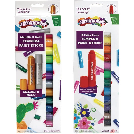 Tempera Paint Sticks, 24 Silky Smooth Colors, Classic Neon & Metallic Colors